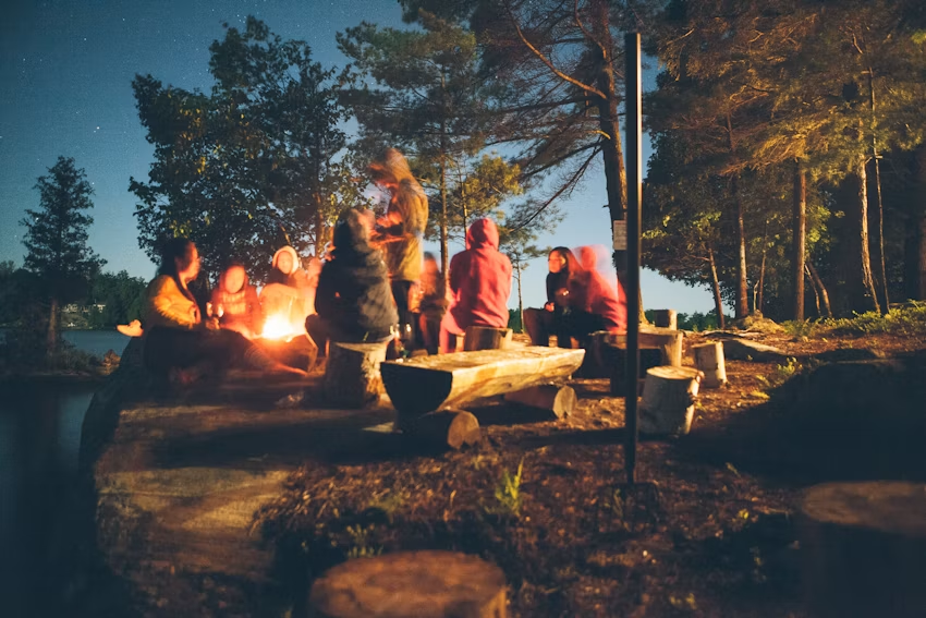 Camping tent under trees
